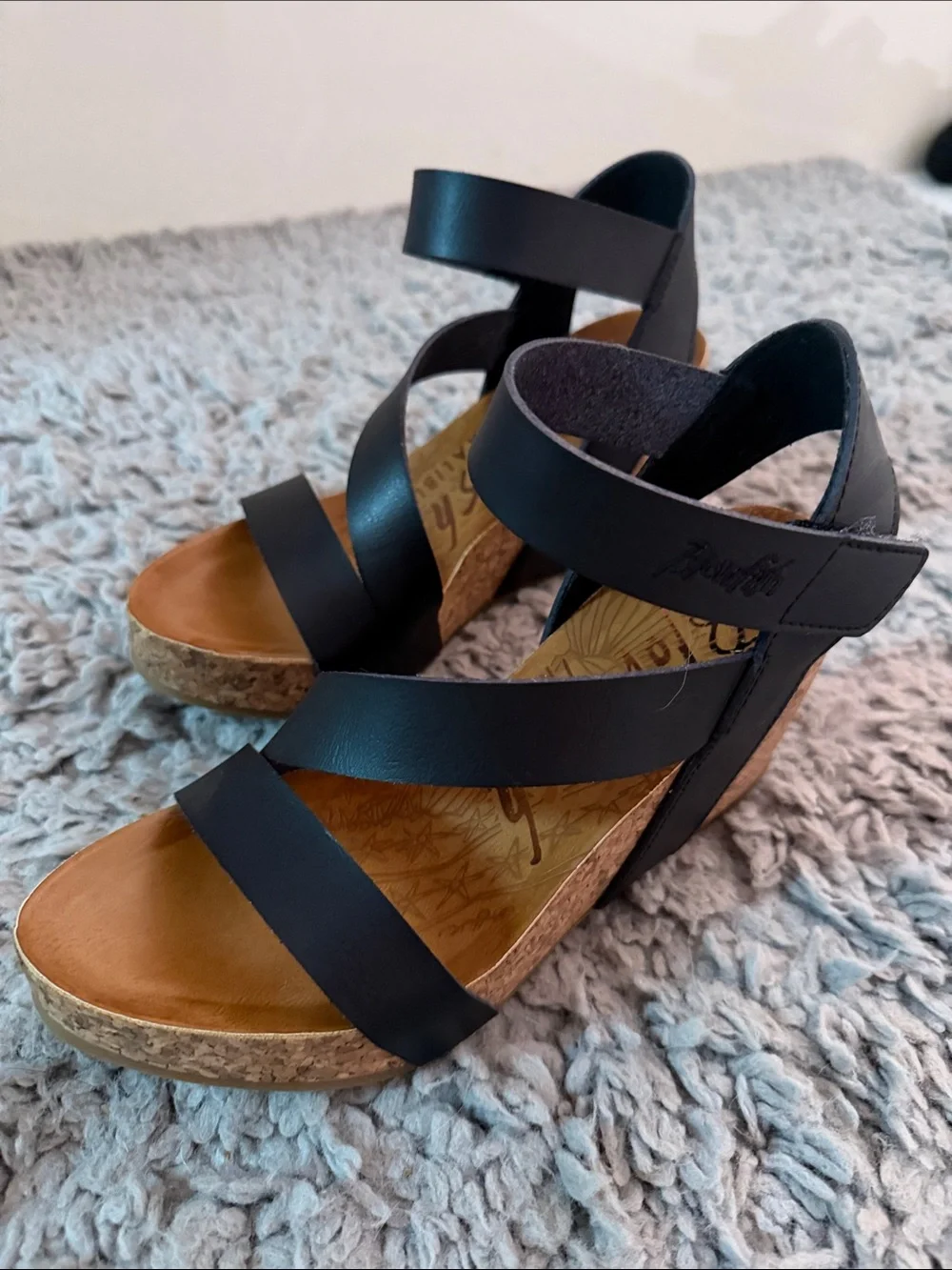 Blowfish Black Cork Wedge Sandals